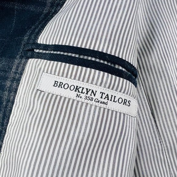 Brooklyn Tailors Blue & Gray Plaid Wool Overcoat Mens Size Size 1 - Picture 5 of 7